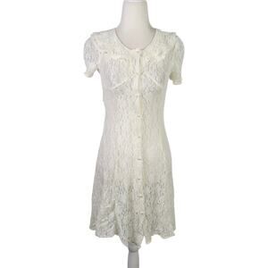 Vintage 90s SWAT cream lace button front dress Girls 10